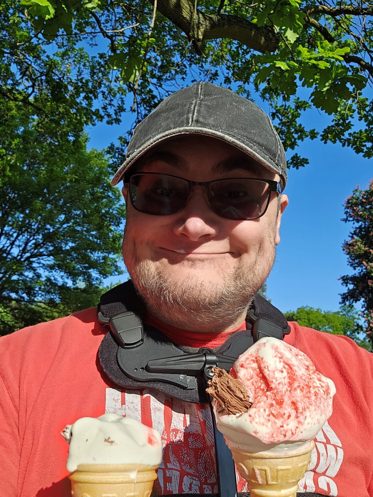 Glenn holding two ice creams
