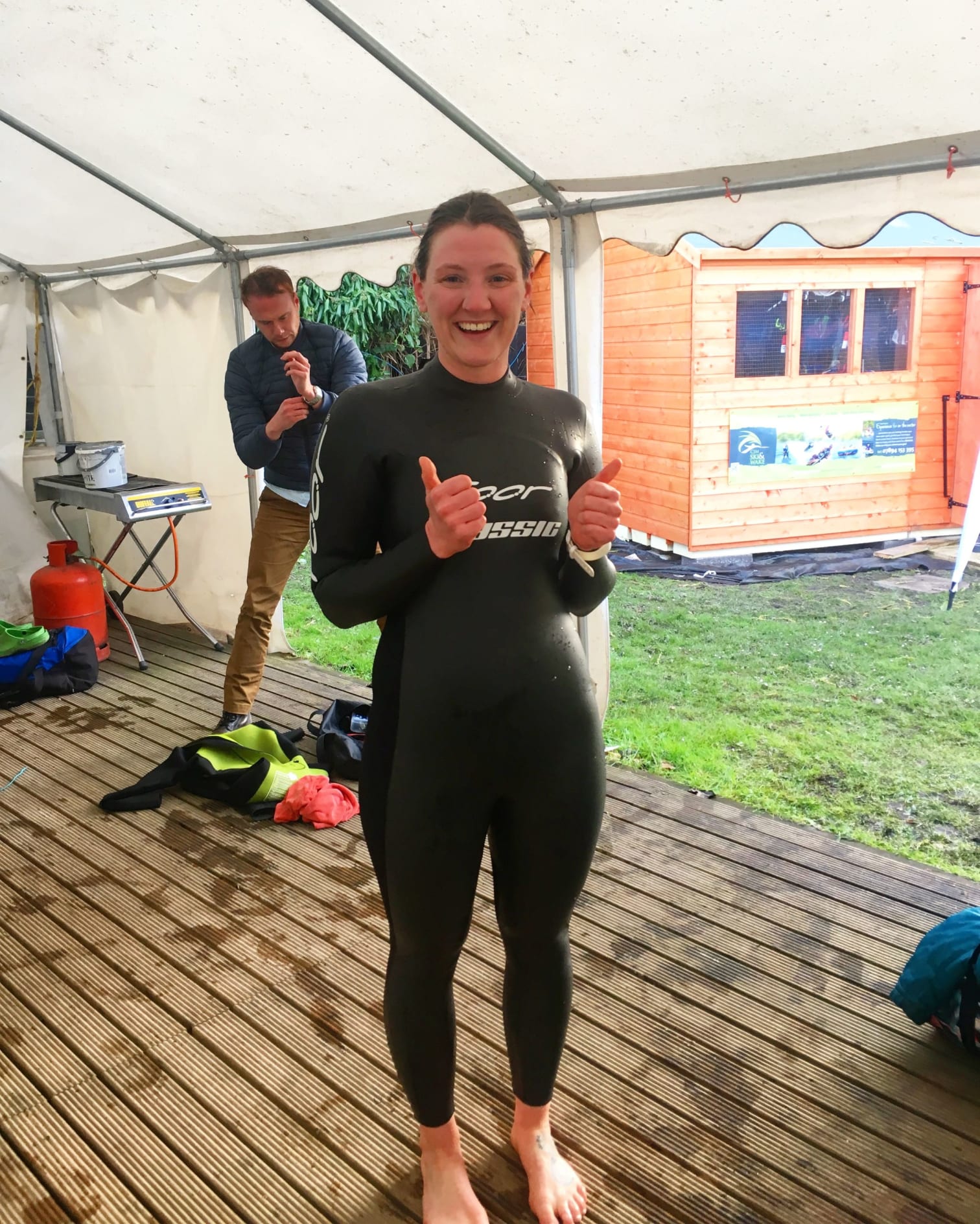 Sarah-Jane in her wetsuit smiling