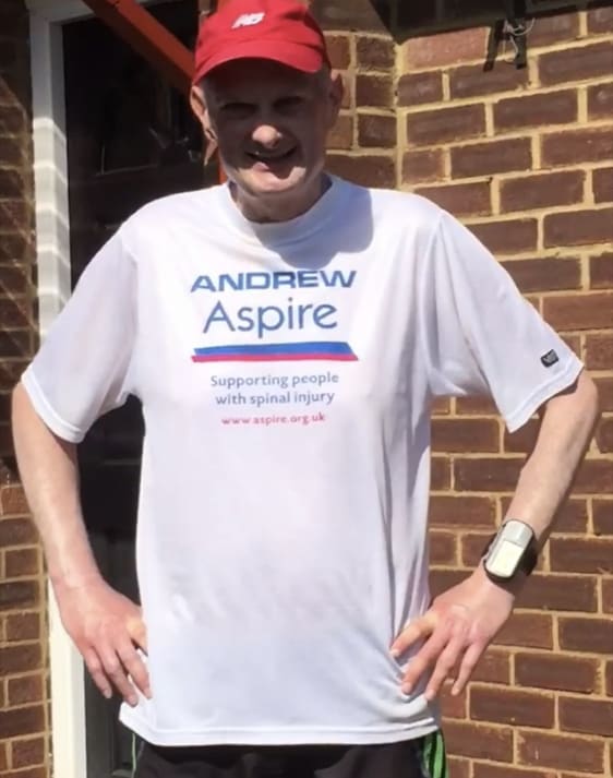 Andrew in an Aspire t-shirt in his garden