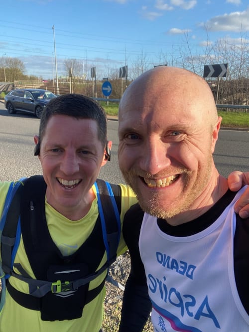 Dean and friend training for the marathon