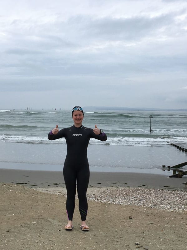 Laura ready to swim the Solent