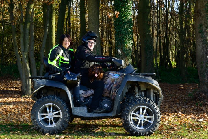 Sarah and Terry on a quad bike