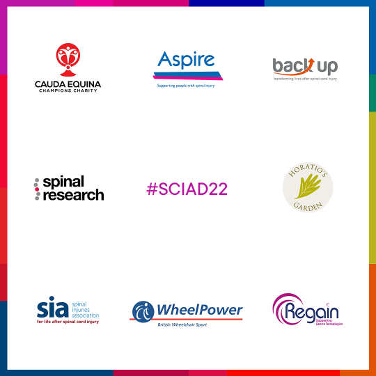 Logos of all the charities taking part in Spinal Cord Injury Awareness Day 2022