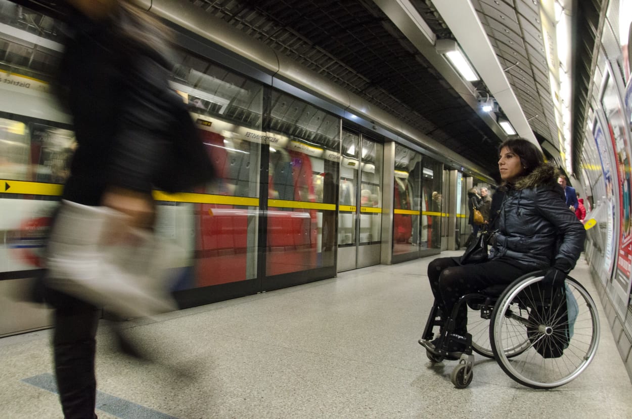 Yasmin in her wheelchair on the London Underground