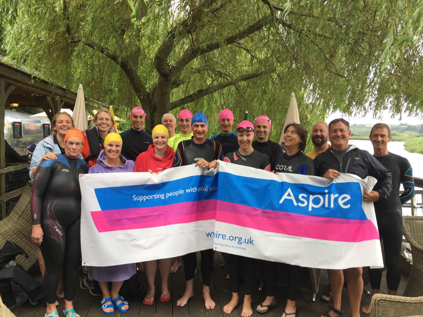 River Arun swimmers with the Aspire banner