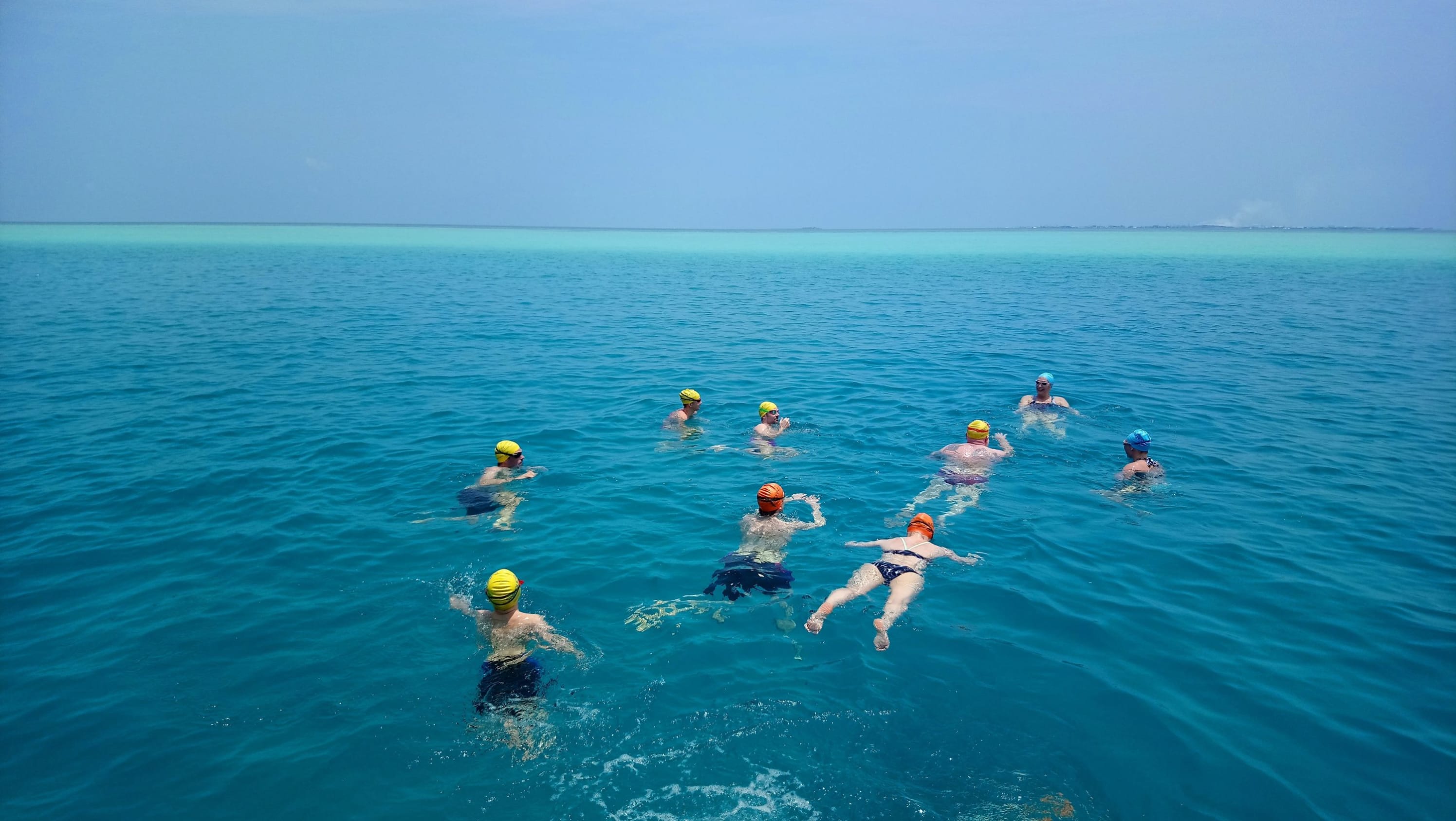 Group of swimmers in a vast ocean