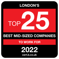 Best Companies Top 25 Mid-Sized company in London to work for logo