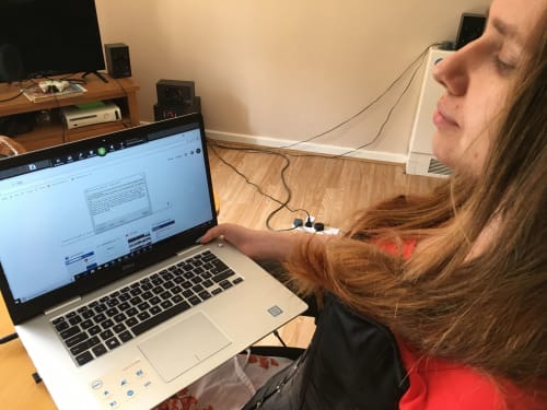 Dorota using her computer