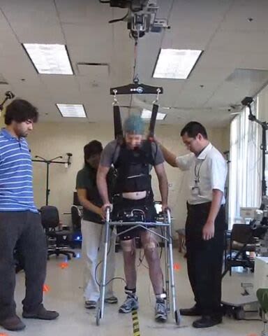Spinal cord injured man walking in research study