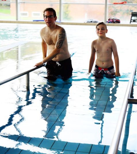 Ethan and Chris in the swimming pool